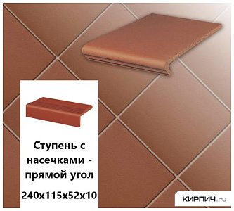 Клинкерная плитка для ступени с насечкой Stroeher  KERAPLATTE TERRA 215 patrizierrot,  240х115х52х10  – 1