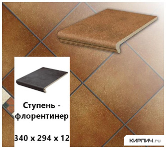 Клинкерная ступень-флорентинер Stroeher KERAPLATTE ROCCIA 841 rosso, 340х294х12  – 1