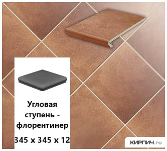 Клинкерная угловая ступень -флорентинер Stroeher KERAPLATTE AERA T 728 core, 345х345х12  – 1