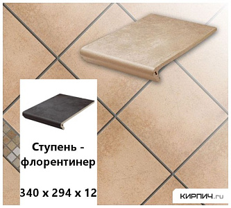 Клинкерная ступень-флорентинер Stroeher KERAPLATTE AERA 750 rubeo, 340х294х12  – 1