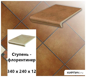 Клинкерная ступень-флорентинер Stroeher KERAPLATTE ROCCIA 841 rosso, 340х240х12  – 1