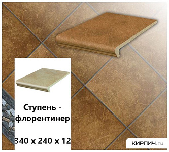 Клинкерная ступень-флорентинер Stroeher KERAPLATTE ROCCIA 839 ferro, 340х240х12  – 1