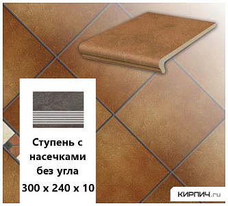 Клинкерная ступень с насечками без угла  Stroeher KERAPLATTE ROCCIA 841 rosso, 300х240х10  – 1